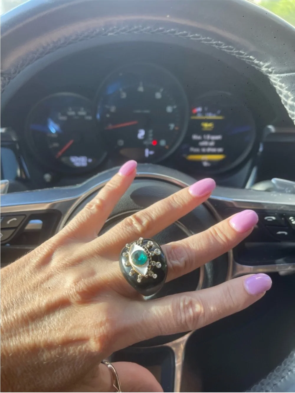 Kurt Geiger Black Statement Ring with Teal Crystal - Picture 3 of 4